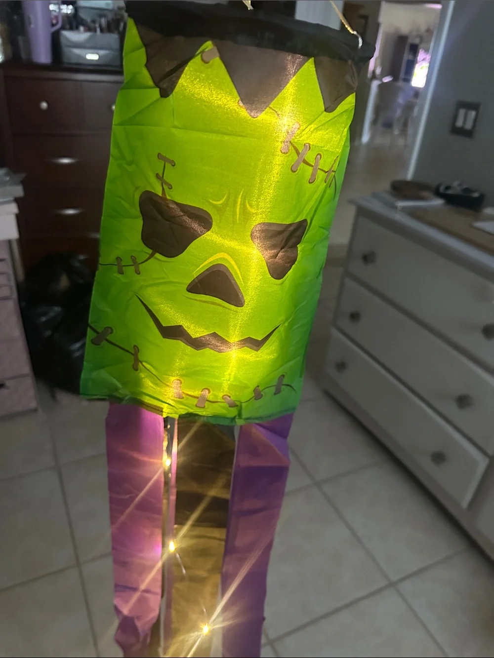Halloween Frankenstein light up Windsock.- Green Black and Purple NWT